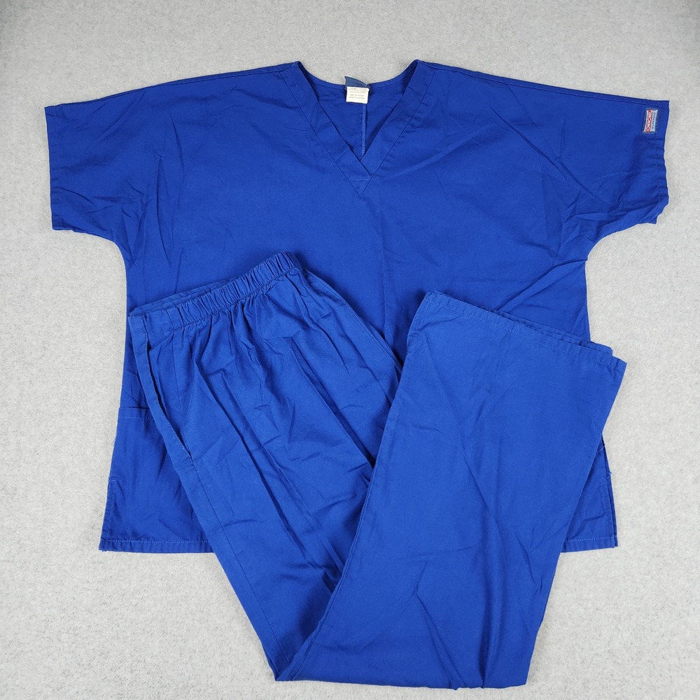 Cherokee Workwear 2 Piece Scrub Set Unisex XL Blue Medical Short Sleeve V-Neck
